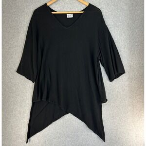Oh My Gauze Asymmetric Tunic Top Black Cotton Gauze VNeck Lagenlook Size 2 L‎ XL